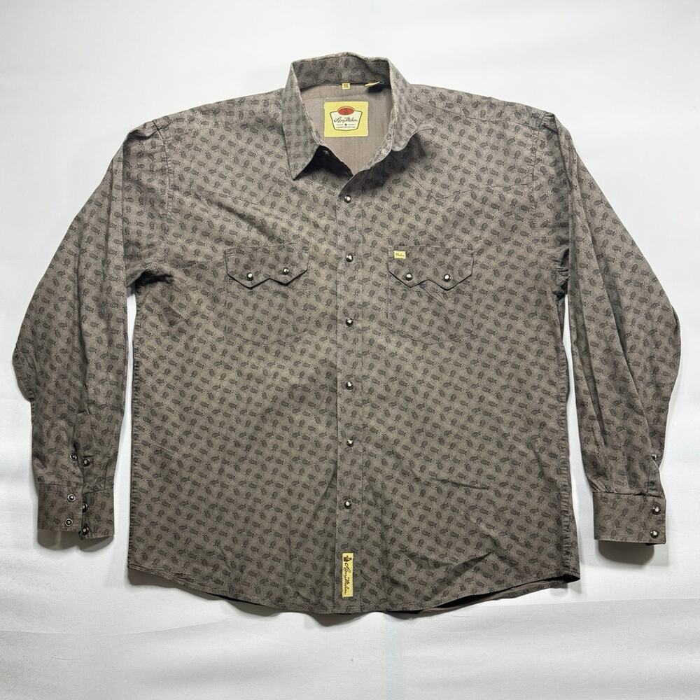 Larry Mahan Men's‎ Long Sleeve Brown Paisley Pearl Snap Shirt - Size 2XL*
